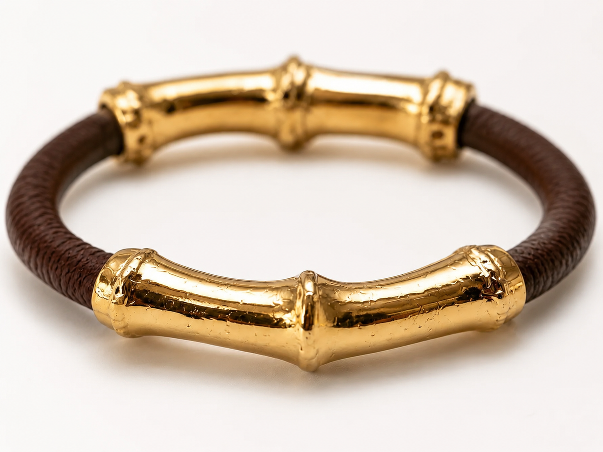 Bracciale Bamboo in pelle color  Cioccolato