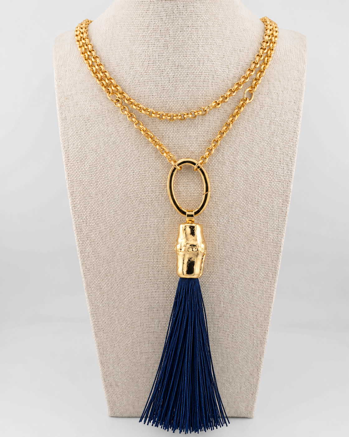 Collana con elemento di bamboo e nappa di seta Blue China