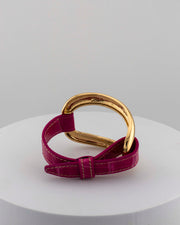 Handcrafted 18K gold-plated bronze bracelet with genuine crocodile leather strap.
An original Marri Cortona design — handmade in Tuscany.