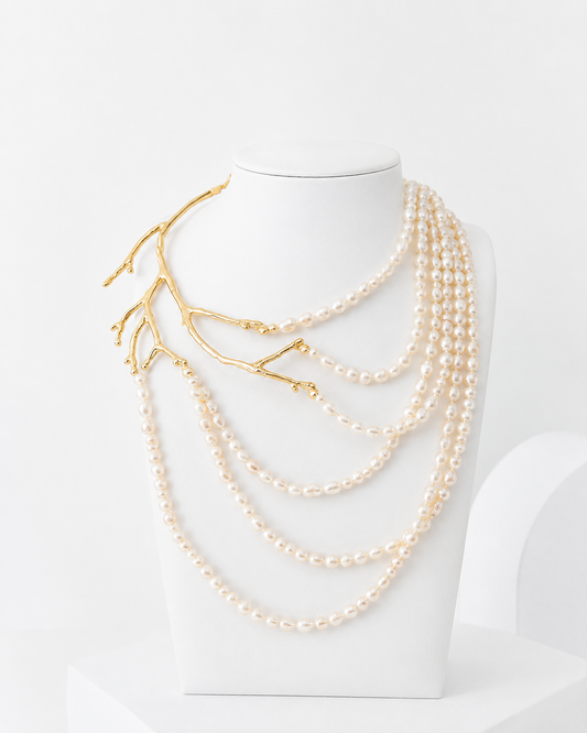 Collar rama con Perlas blancas cultivadas de 6 hebras