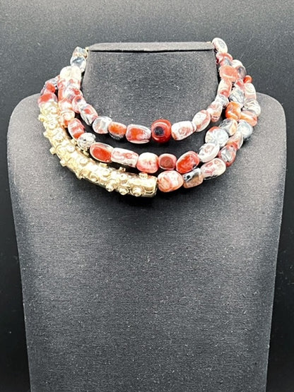 Fire agate octopus necklace