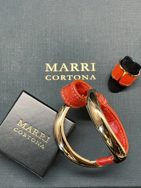 Alligator Bracelet and Orange Enamel Ring Combo