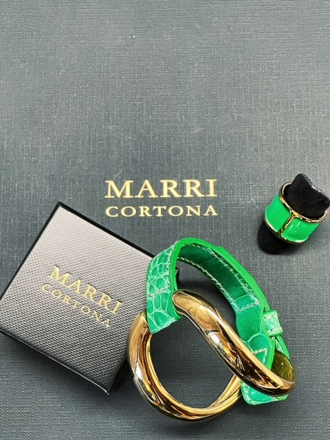 Combo Alligator Bracelet and Emerald Enamel Ring