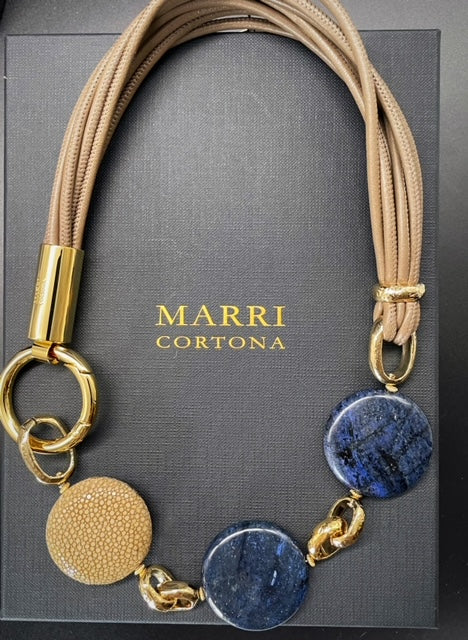 Amarcord necklace with choker in nappa leather with Lapis Lazuli and Rayskin