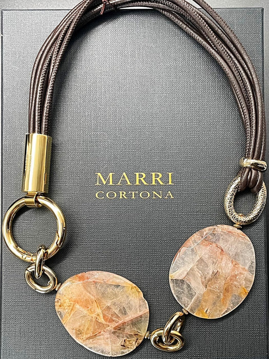 Amarcord necklace with nappa leather choker with rutilated and striated quartz