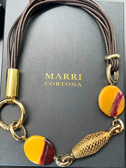 Amarcord necklace with nappa leather choker with Malachite and Berber element