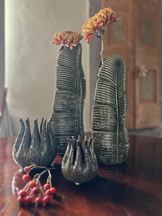 Glazed ceramic vase, 'leaf'