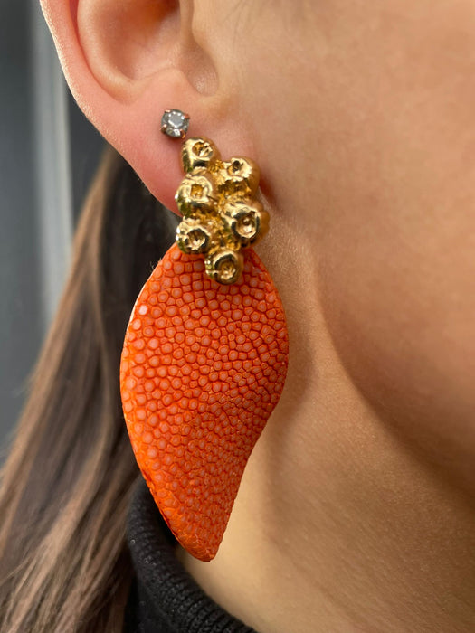 Large Orange Stingray Earrings
