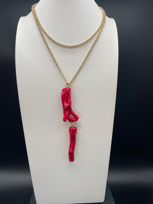 Medusa pendant necklace with double coral, 6 cm and 6 cm