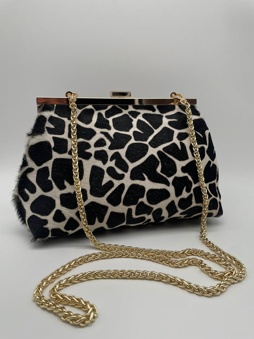 Pochette in pelle di mucca stampa 'giraffa'