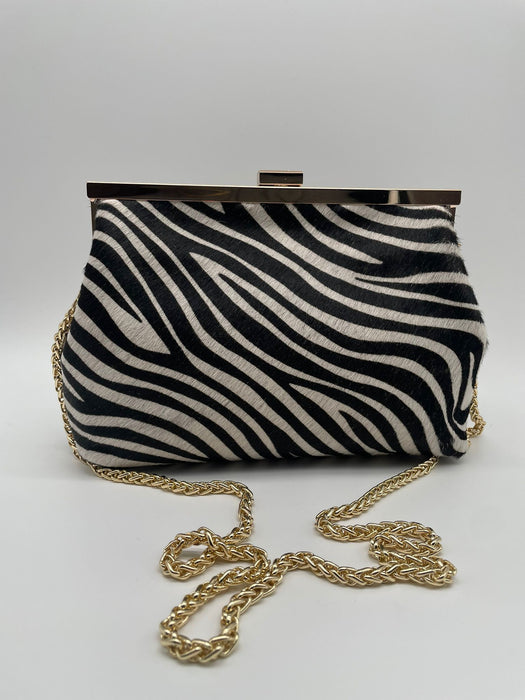 Pochette in pelle di mucca stampa 'Zebra'