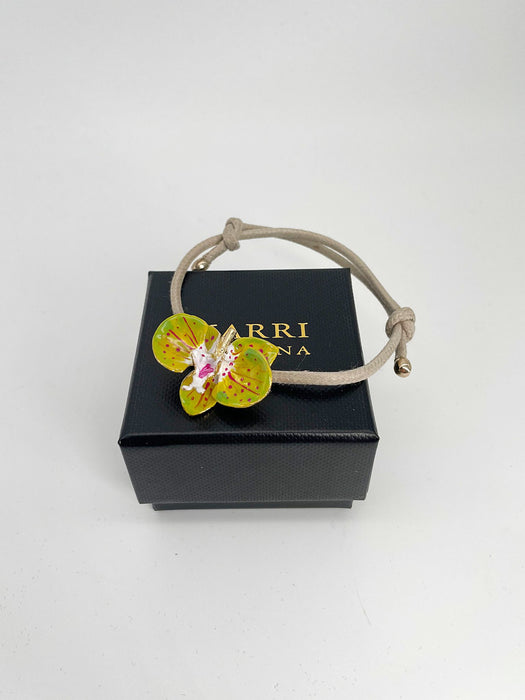 Bracciale con cordino ecru' e Orchidea larghezza cm3