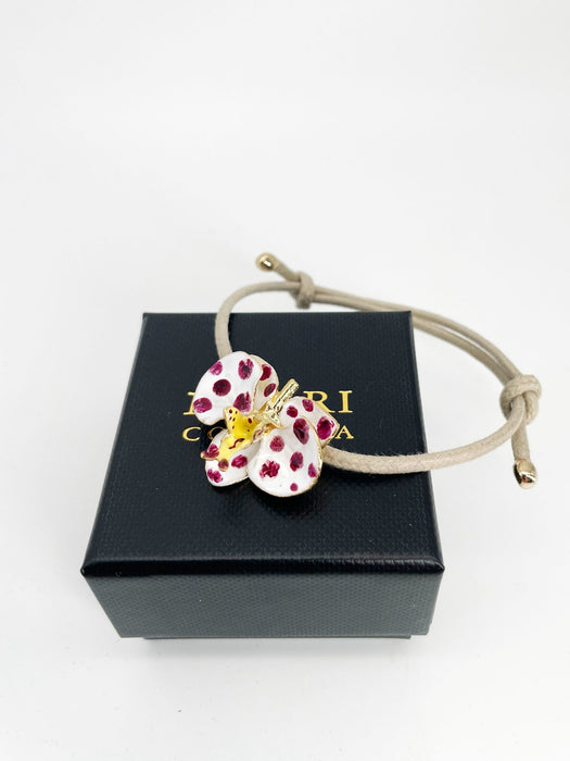 Bracciale con cordino ecru' e Orchidea larghezza cm3