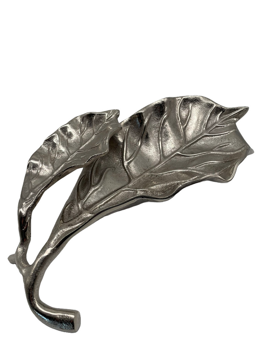 Double pewter leaf, cast, silvered.