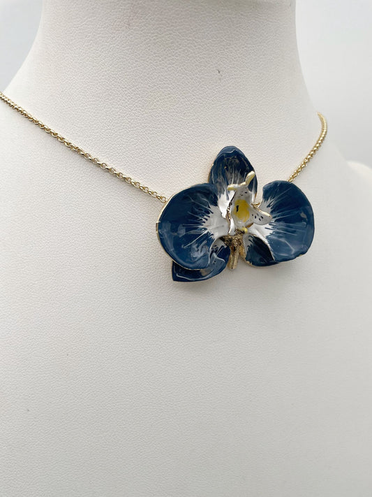 Prussian Blue Orchid Choker, 4 cm wide