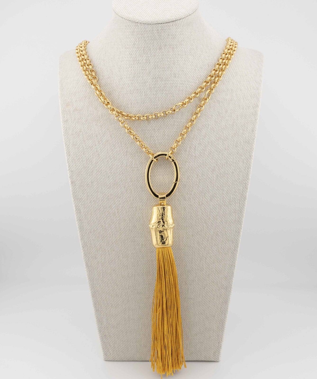 Handcrafted in Tuscany, the Bamboo and Silk Tassel Necklace by Marri Cortona blends nature and elegance in a timeless expression of Italian craftsmanship.