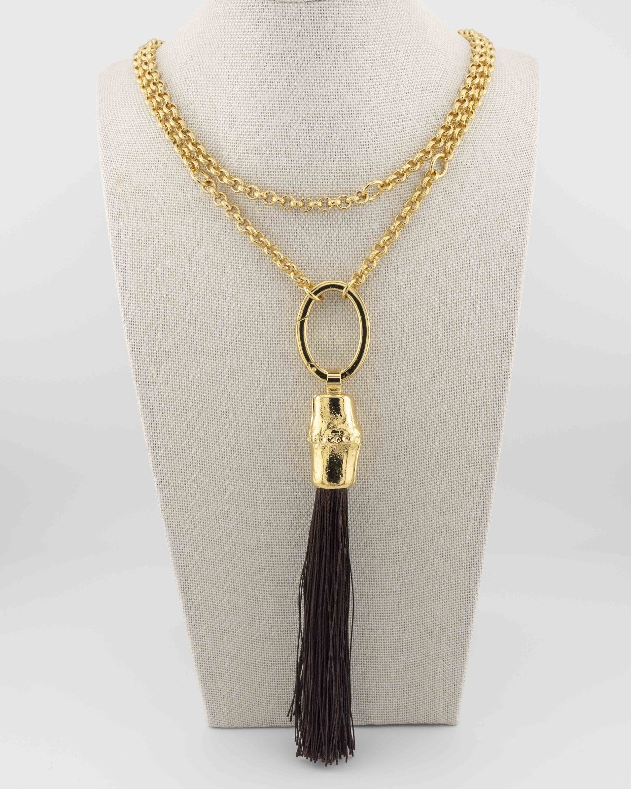 Handcrafted in Tuscany, the Bamboo and Silk Tassel Necklace by Marri Cortona blends nature and elegance in a timeless expression of Italian craftsmanship.