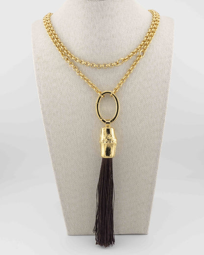 Handcrafted in Tuscany, the Bamboo and Silk Tassel Necklace by Marri Cortona blends nature and elegance in a timeless expression of Italian craftsmanship.
