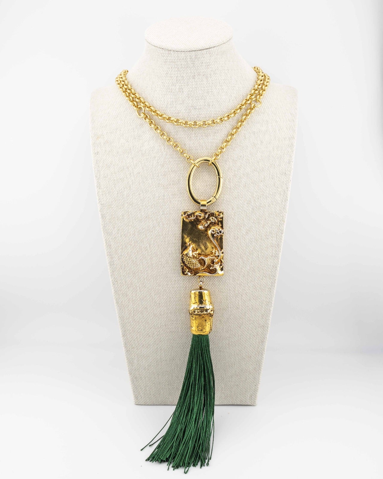 The Koi Necklace by Marri Cortona, handmade in Tuscany, blends bamboo, silk, and gold for a symbolic jewel of strength, harmony, and Italian elegance.