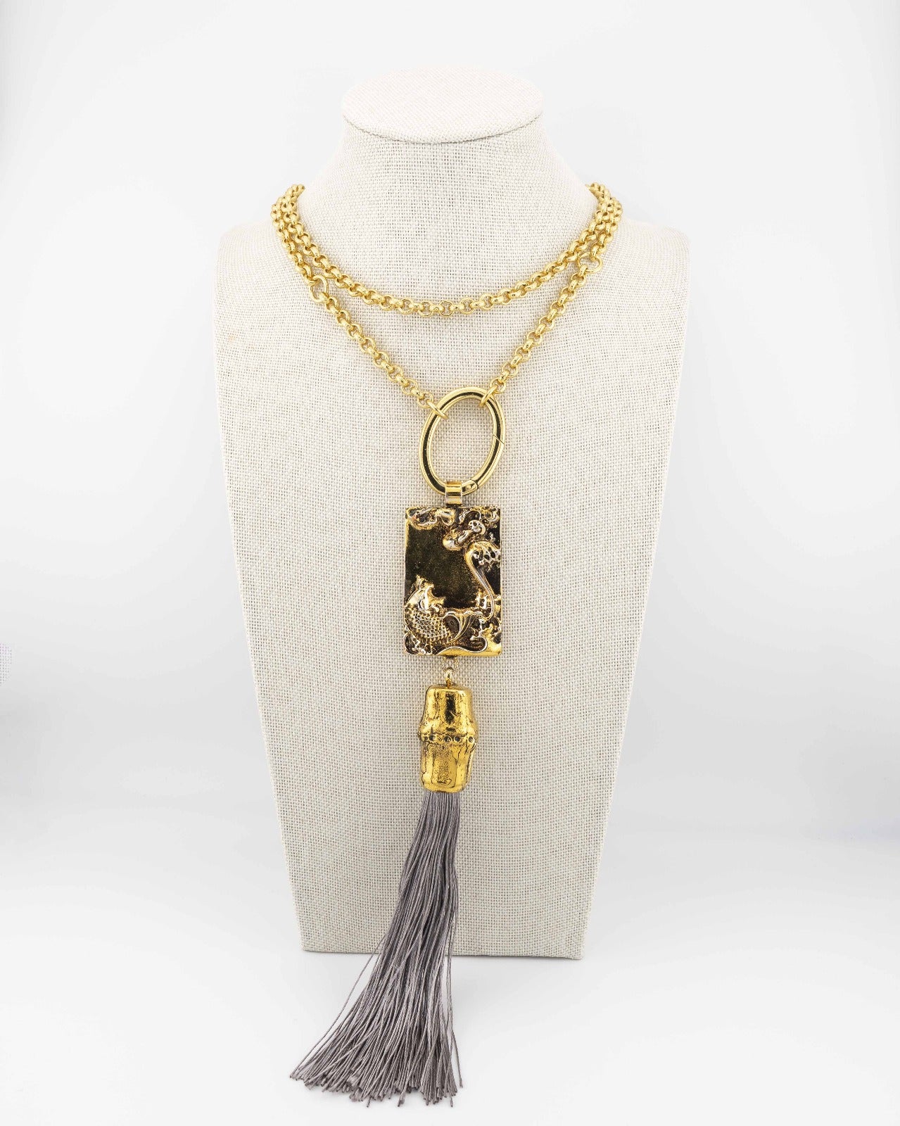 The Koi Necklace by Marri Cortona, handmade in Tuscany, blends bamboo, silk, and gold for a symbolic jewel of strength, harmony, and Italian elegance.