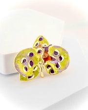 Spilla Orchidea Pistacchio e Prugna, dimensione cm 4 cm