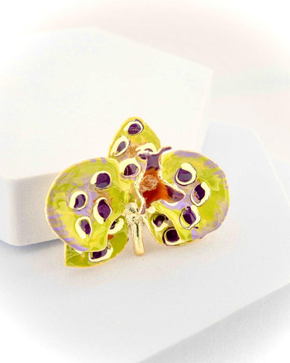 Spilla Orchidea Pistacchio e Prugna, dimensione cm 4 cm