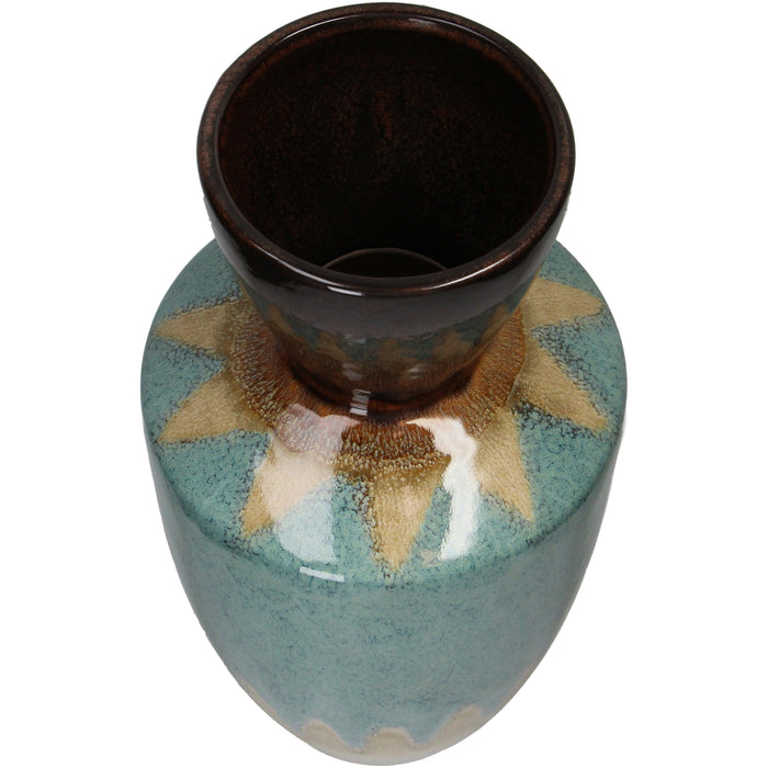 Glazed ceramic vase, aqua green brown and ochre