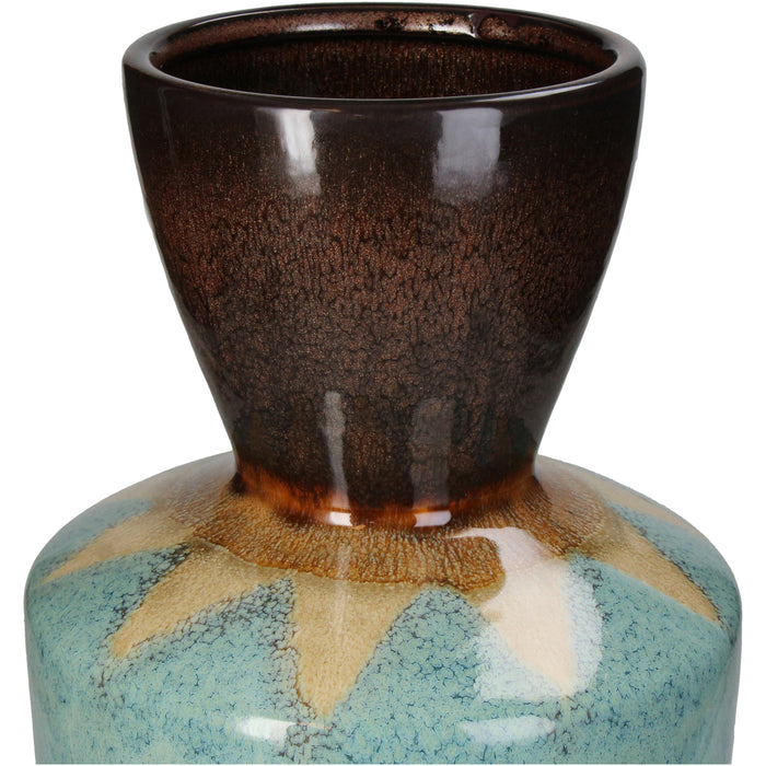 Glazed ceramic vase, aqua green brown and ochre