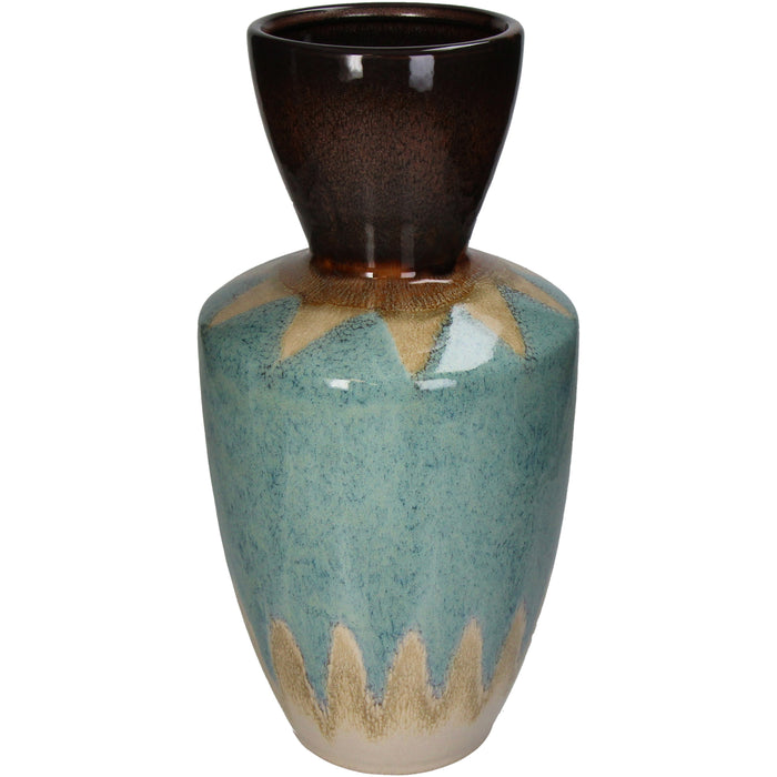 Glazed ceramic vase, aqua green brown and ochre