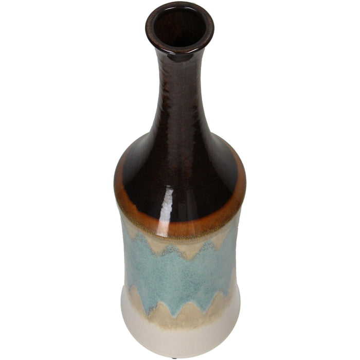 Glazed ceramic vase, aqua green brown and ochre