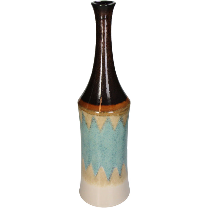 Glazed ceramic vase, aqua green brown and ochre