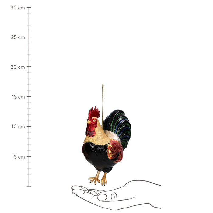 Decorazione in vetro per albero di Natale, 'gallo', dipinta a mano