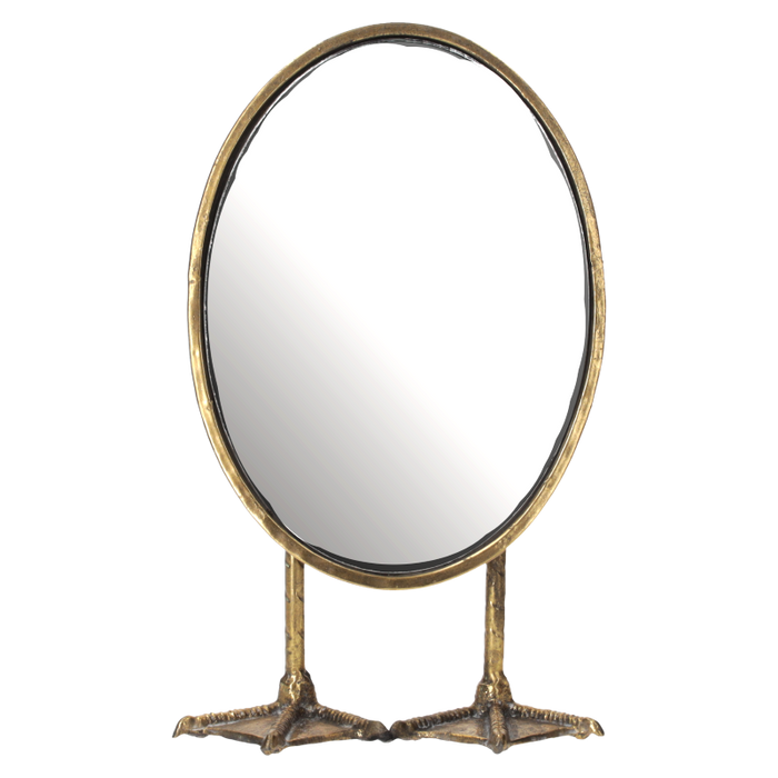 Specchio in metallo finitura oro con piedi di papera