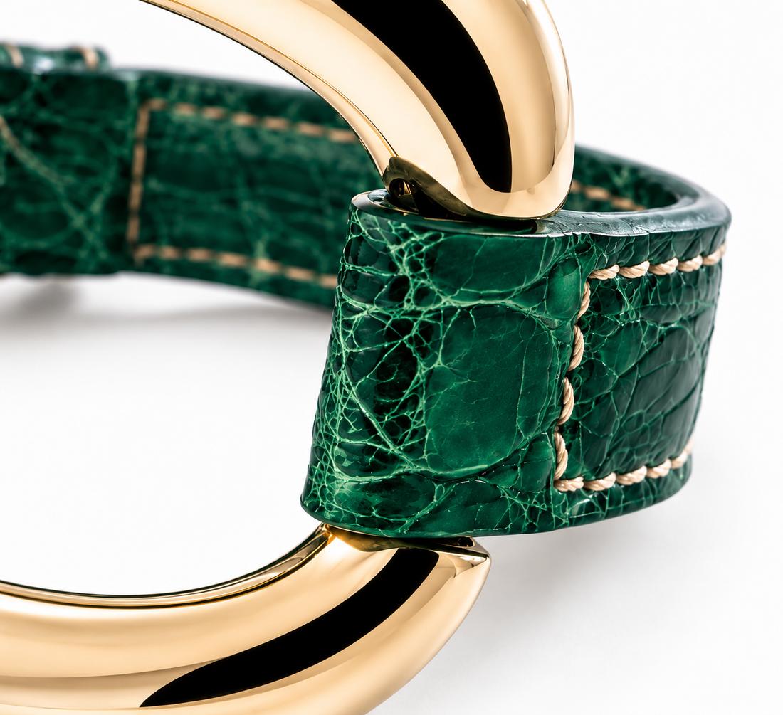 'Black' Alligator Bracelet with White Stitching