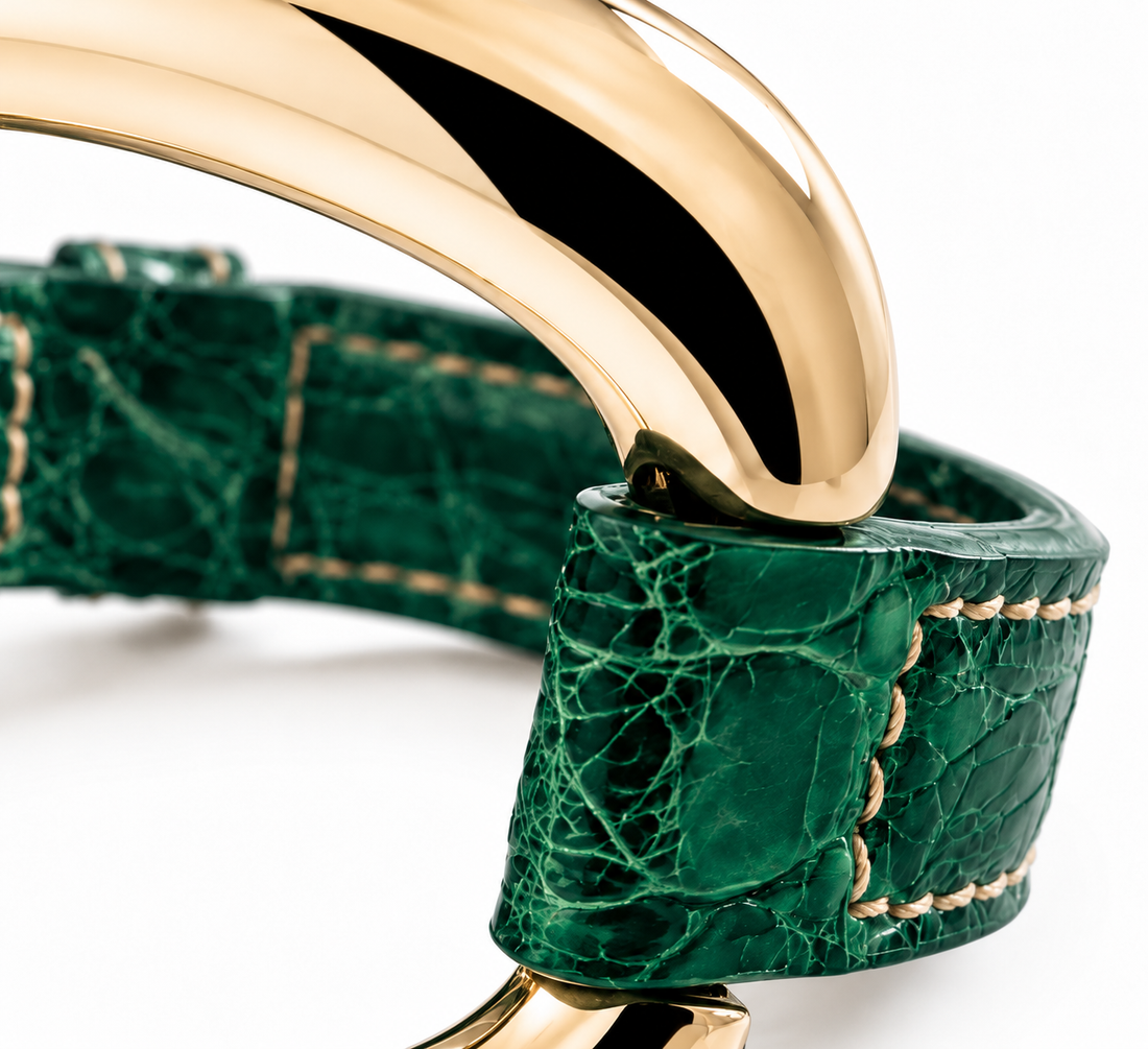 'Black' Alligator Bracelet with White Stitching