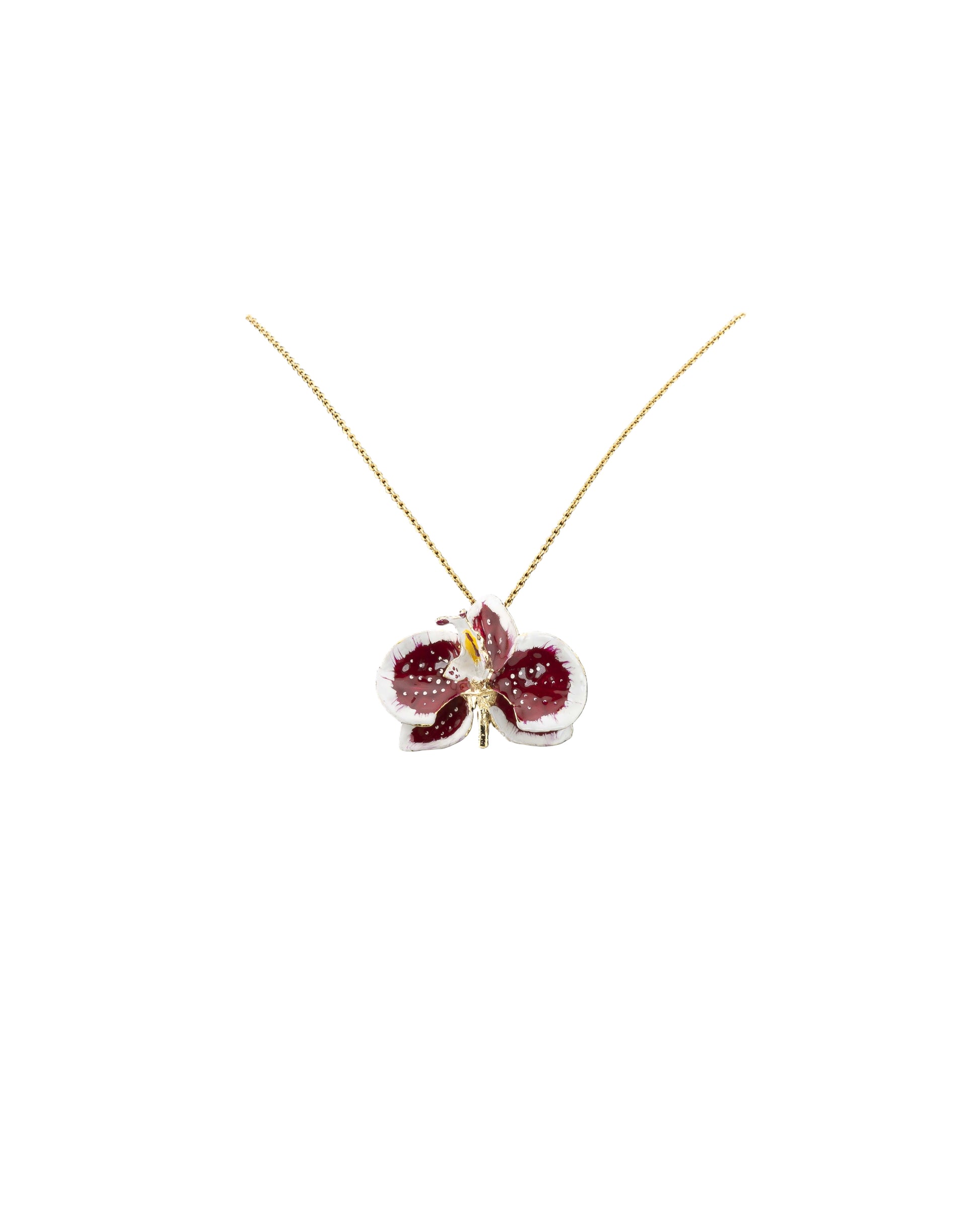 Handcrafted in Tuscany, the Marri Cortona Orchidea Necklace in 18k gold bronze captures the orchid’s grace — elegant, hand-enameled, and timelessly Italian.