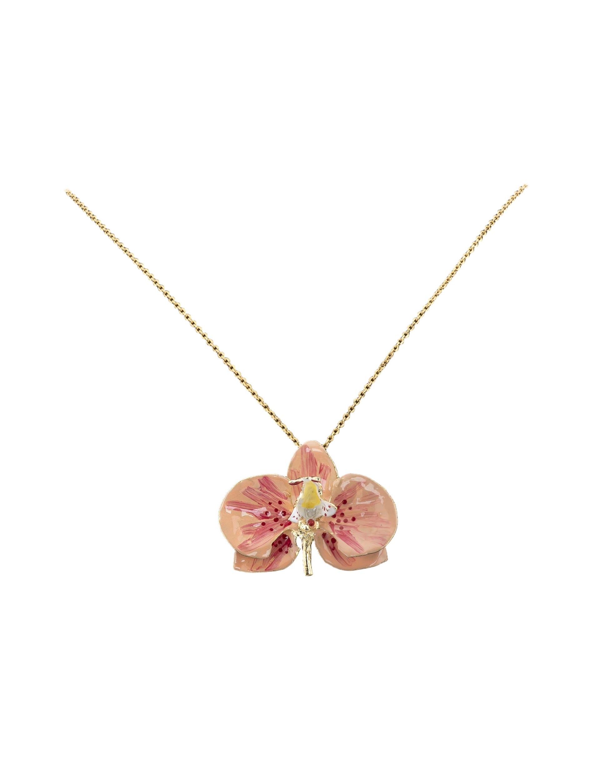 Handcrafted in Tuscany, the Marri Cortona Orchidea Necklace in 18k gold bronze captures the orchid’s grace — elegant, hand-enameled, and timelessly Italian.