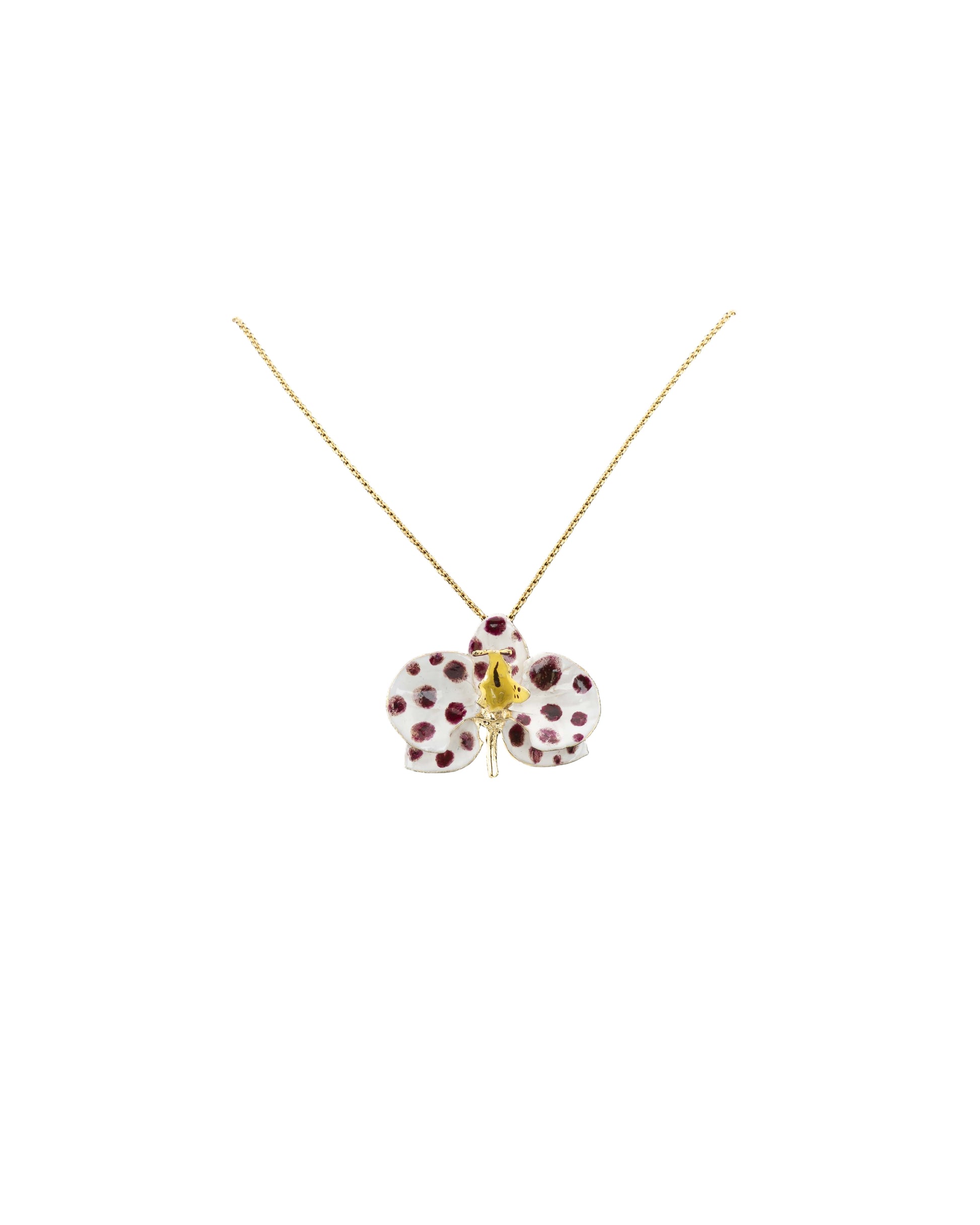 Handcrafted in Tuscany, the Marri Cortona Orchidea Necklace in 18k gold bronze captures the orchid’s grace — elegant, hand-enameled, and timelessly Italian.