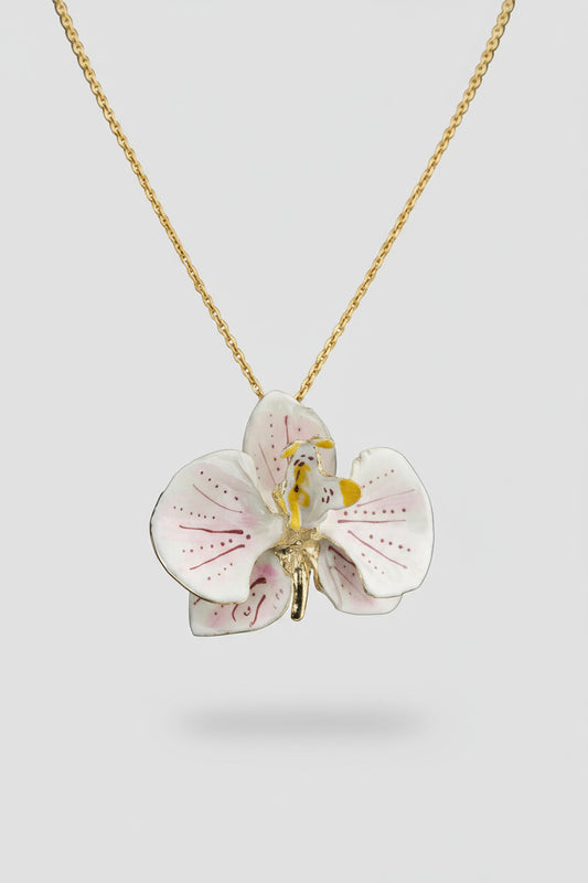 Handcrafted in Tuscany, the Marri Cortona Orchidea Necklace in 18k gold bronze captures the orchid’s grace — elegant, hand-enameled, and timelessly Italian.