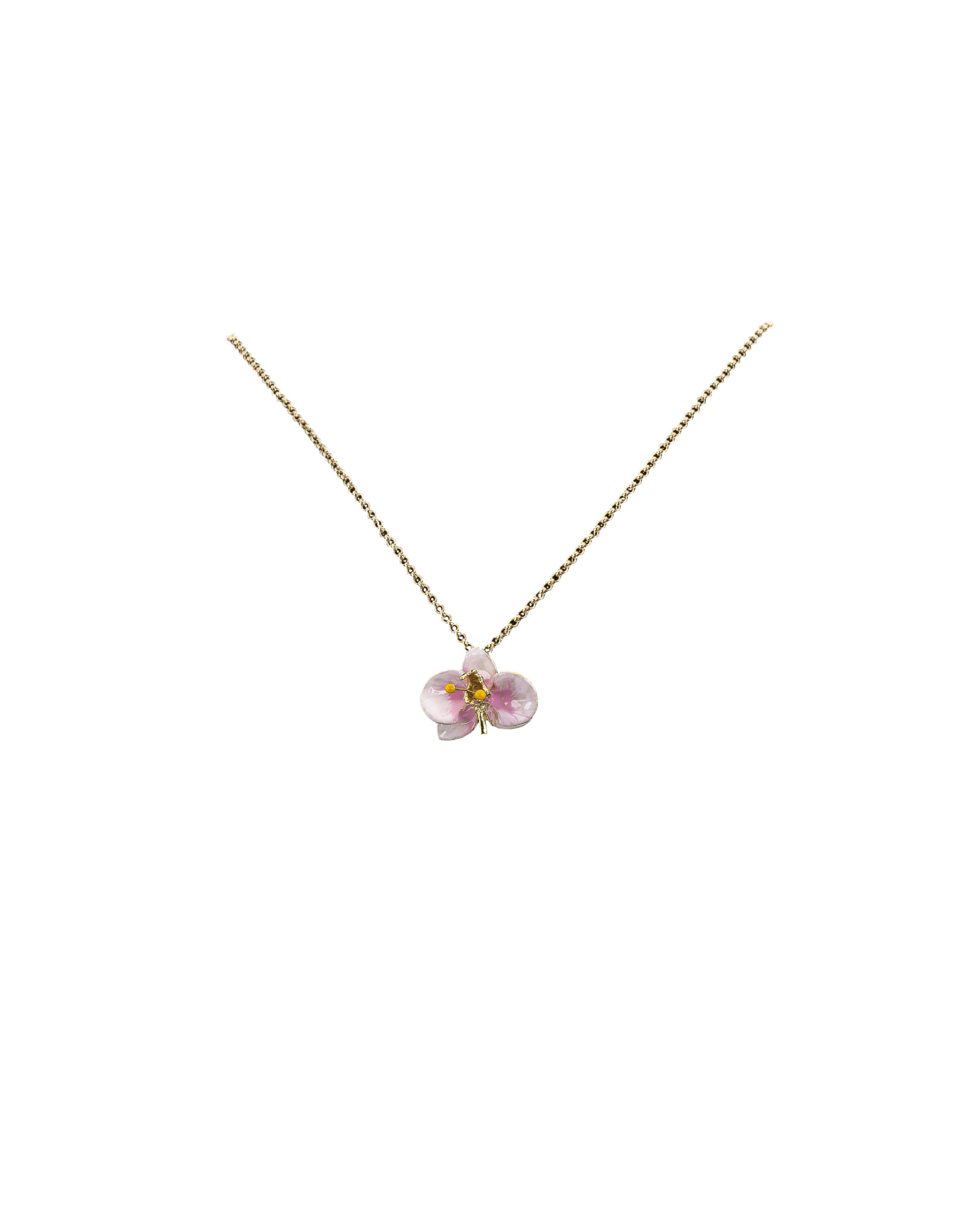 Handcrafted in Tuscany, the Marri Cortona Orchidea Necklace in 18k gold bronze captures the orchid’s grace — elegant, hand-enameled, and timelessly Italian.