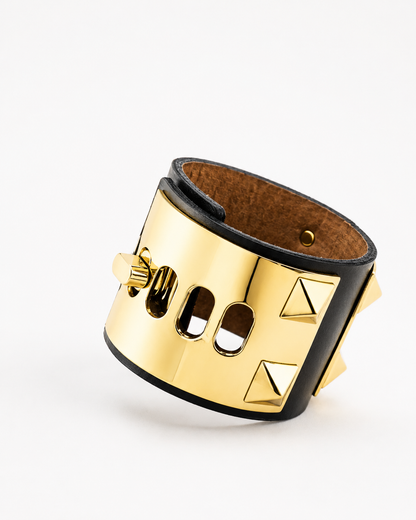 'The Rock' Black Leather Bracelet with Pyramids