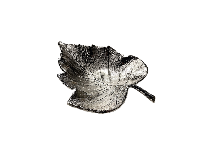 Pewter vine leaf, cast, silvered.