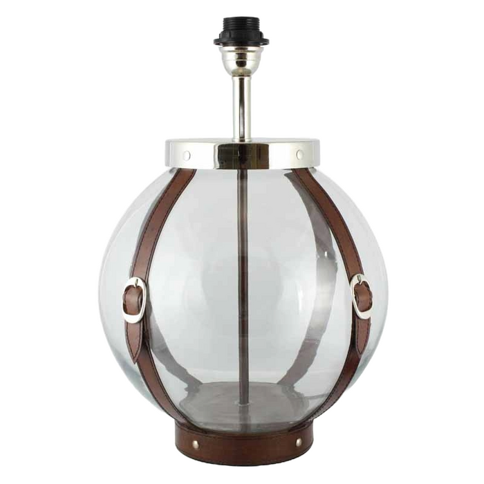 Glass and leather table lamp