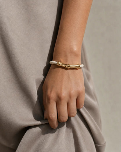 Bracciale Bamboo  in pelle  color Latte