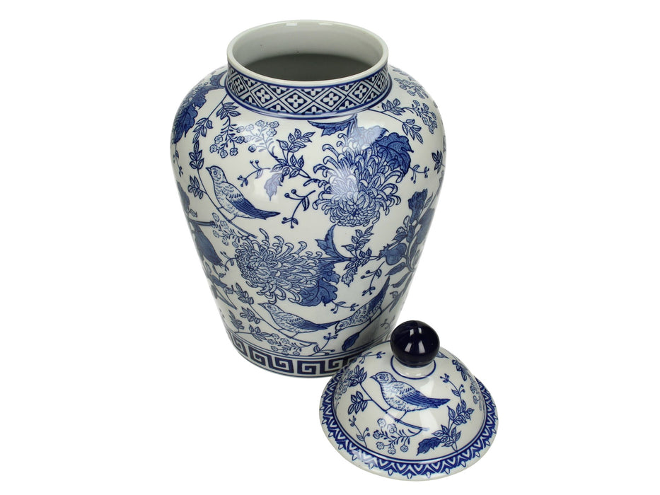 White and blue China ceramic potiche.