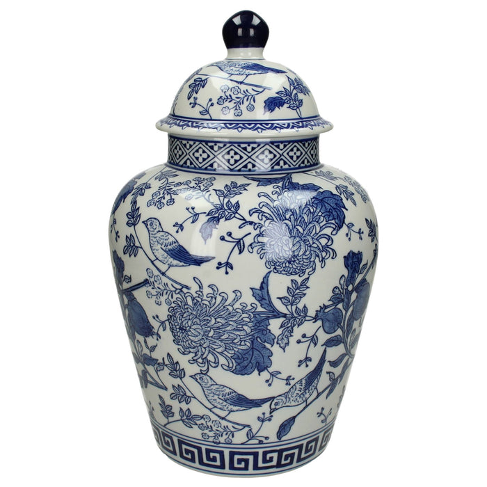 White and blue China ceramic potiche.