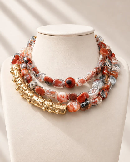 Fire agate octopus necklace