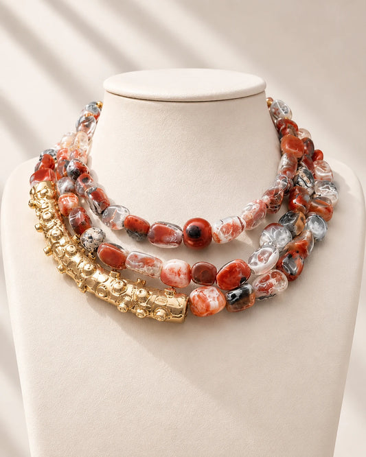 Fire agate octopus necklace