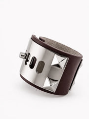 'The Rock' Bracciale in Pelle color Borgogna con Piramidi