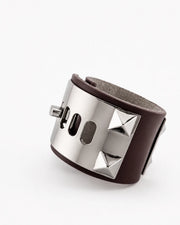 'The Rock' Bracciale in Pelle color Borgogna con Piramidi